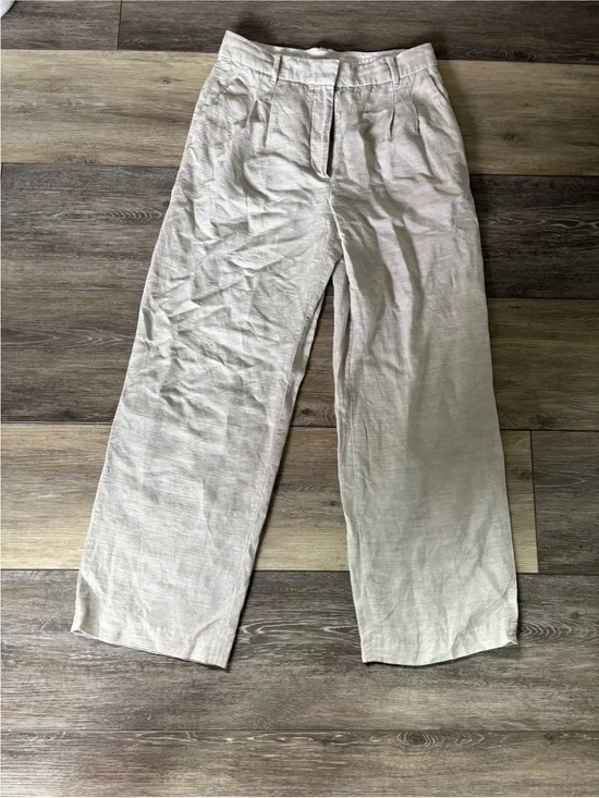 Wilfred The Effortless Pant Aritzia Casual Linen Blend Pants - Light Beige