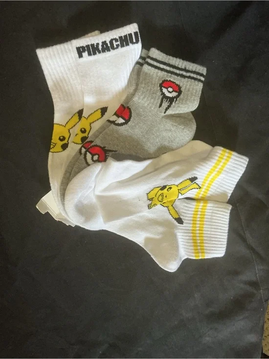 Pikachu Crew Socks Trio - White, Gray, Yellow nwt size 7- 10