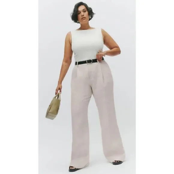 Reformation Alex Mid Rise Linen Pant in Oatmeal NWT Size 18