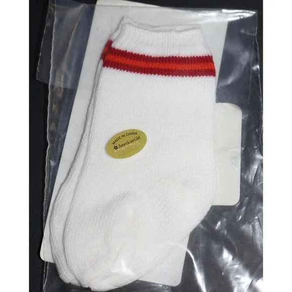 American Girl Doll White Athletic Socks Red Orange Stripes 2007 New