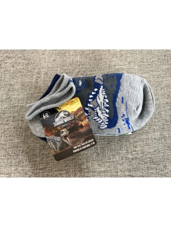 Jurassic World Toddler Boys 6 Pair Ankle Socks Shoe Size 7-10 Dinosaur New