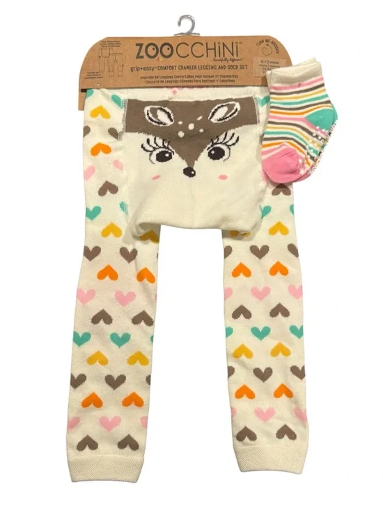 Zoocchini Baby Girl Crawler Leggings & Socks Set Fiona the Fawn, Size 6 -12Month
