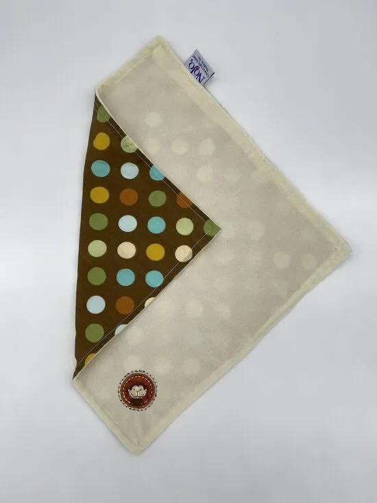 Nojo Monkey Tan Brown Polka Dots Circles Lovey Security Blanket Square 15