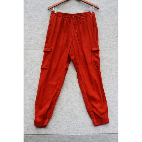 Banana Republic Womens Red Linen Blend Cargo Jogger Pants 745978-01 Small