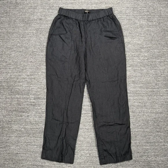 Quince Pants Women Small 100% European Linen Tapered Ankle Black Elastic Waist
