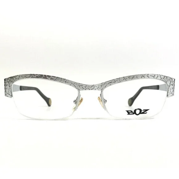 BOZ Eyeglasses Frames VIM 1313 Silver Cracked Earth Pattern Half Rim 52-18-135