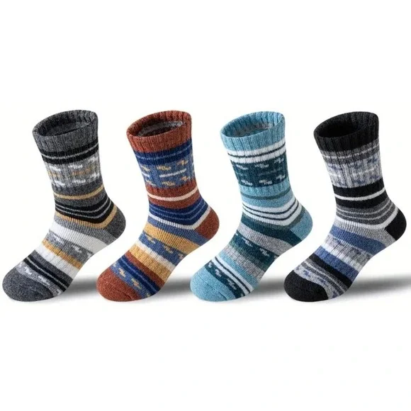 Merino Wool Thermal Thick Warm Cozy Winter Socks 12-15 Boys Retro Striped Soft
