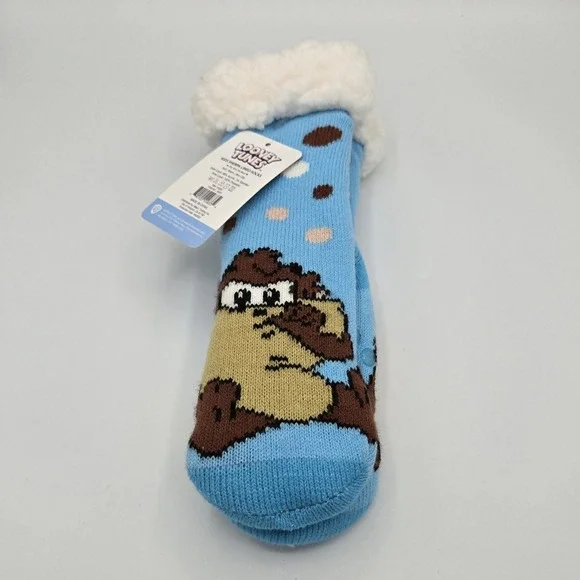 NEW Young TAZ Sherpa Fleece Lined Non-Slip Super Cozy Socks Youth Size NEW w/Tag