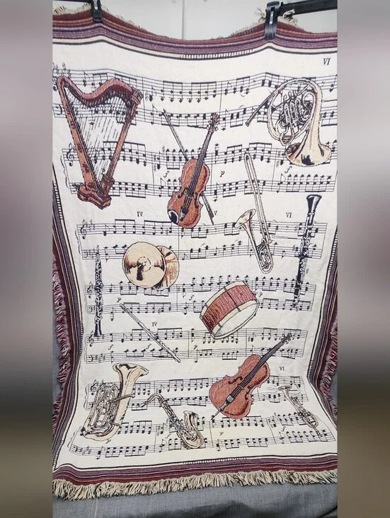 Goodwin weavers Musical Instruments Tapestry Throw Cream Brown USA Made