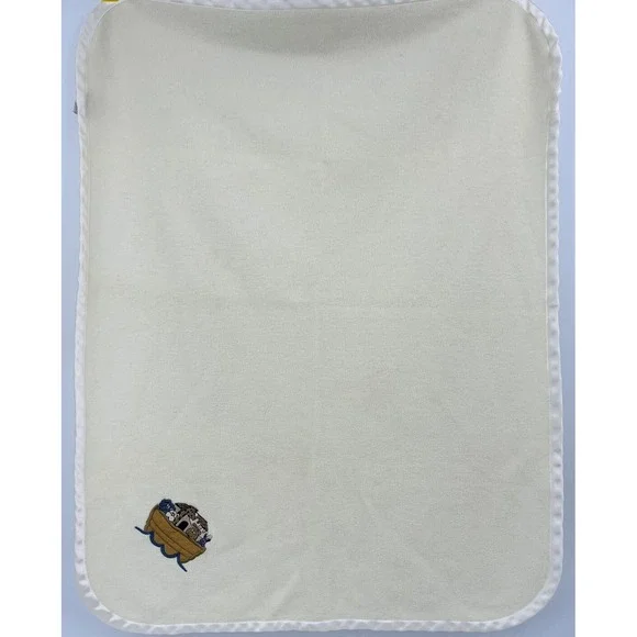 Vintage Woolrich BabyRich Satin Trim Fleece Baby Blanket Noah's Ark