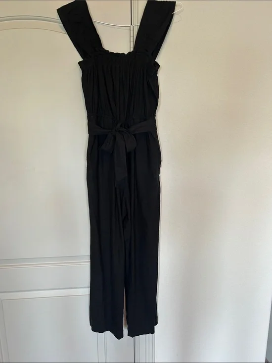 H&M Black Linen Blend Ruffle Sleeve Jumpsuit
