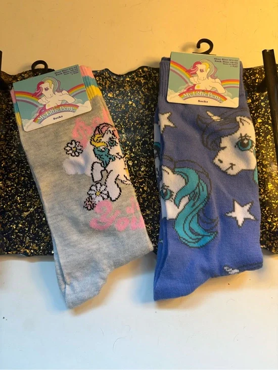 My Little Pony Socks - Blue and Light Gray with Multicolor Pony Accents
