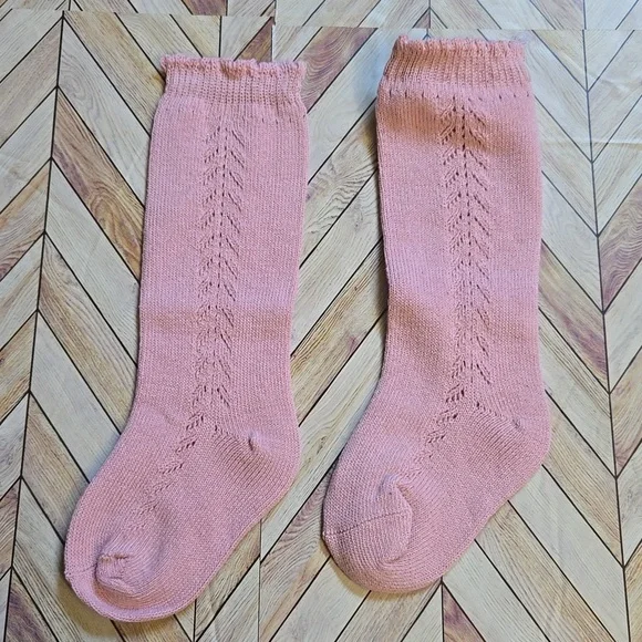 Boho Baby Girl Knee High Blush Pink Trouser Socks Satin Bowknot Ruffle Accessory