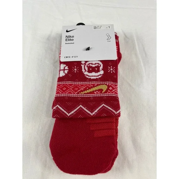 Nike Elite Basketball Crew‎ Socks Youth 5Y 7Y Red Santa Holiday Socks