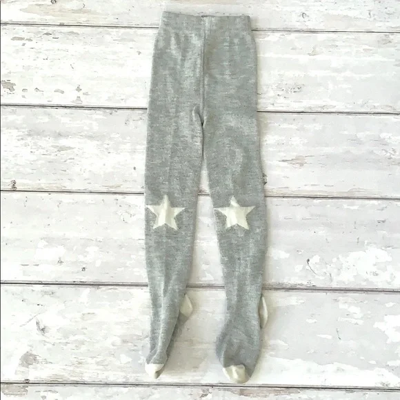 Gymboree Gray Knit Tights Size 12-24m White Star Knees Baby Toddler 12m 18m 24m
