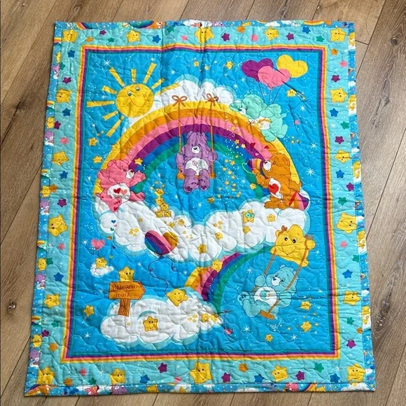 Vintage Care Bears Quilt Baby Blanket Crib blanket Rainbow Trail Handmade