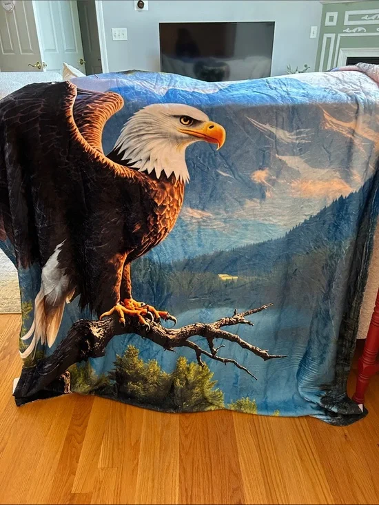 Blue Eagle Print Plush Throw Blanket - Unbranded