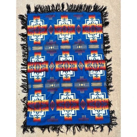Vintage Mexican Jacquard Trade-Style Blanket Twin Size