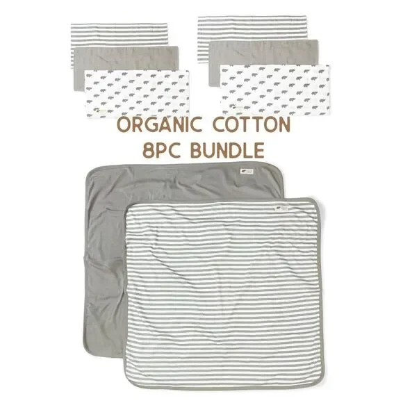 NWT Monica and Andy Organic Cotton 8 piece Blanket and Burp Cloth Bundle - Gende