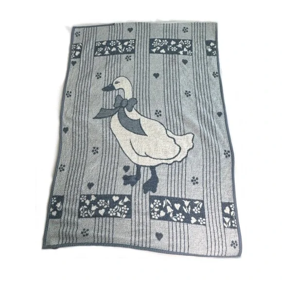 Vintage Ibena West Germany Goose Blanket Blue White Country Cottagecore 54x76