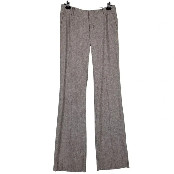 Banana Republic Trouser Pants Womens 4L Brown Pinstripe Martin Fit Linen Blend