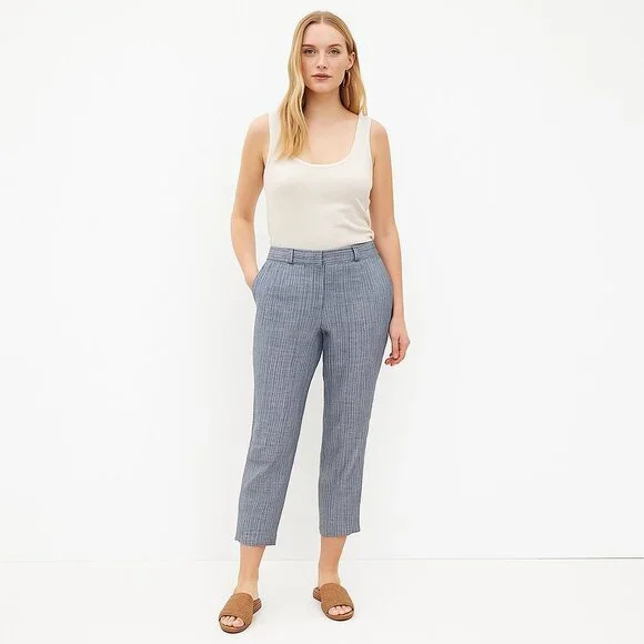 2/$30 Banana Republic Stripe Linen Blend Hampton Fit Capri Mid Rise Slate #A1427