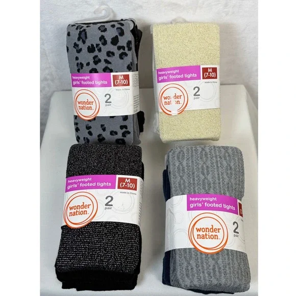 Wonder Nation Girls Heavyweight Footed Tights 8 Pairs Medium 7-10 Multi NEW