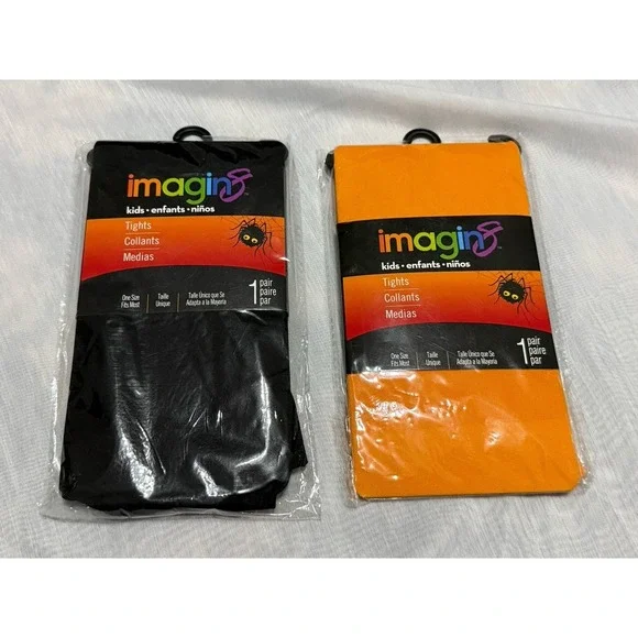 Lot Of 2‎ Halloween Costume Kids Nylon Tights Imagin 8 Black Orange One Size