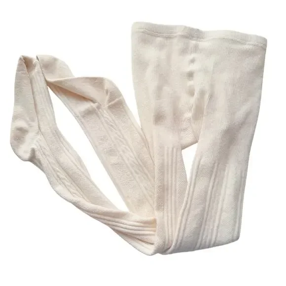 Cozy Girls Ivory Cable Knit Tights - Size 7-10 Years