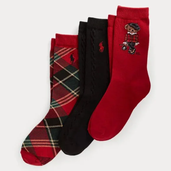 Polo Ralph Lauren Girls Polo Bear Crew Sock 3-Pack