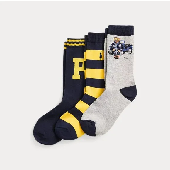 Polo Ralph Lauren Polo Bear Crew Sock 3-Pack Assorted Size 8-9.5