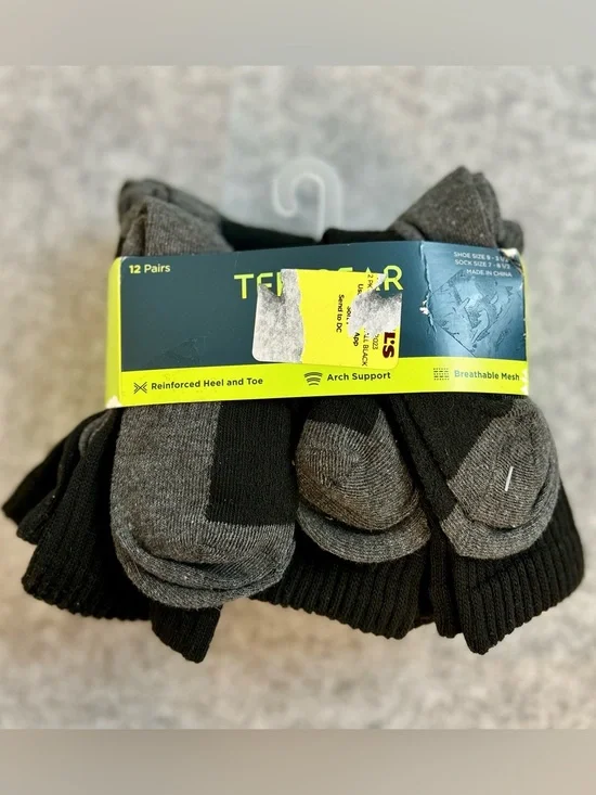 New 12 Pack Boys Tek Gear Calf Length Black Crew Socks Shoe Size 9-3 1/2
