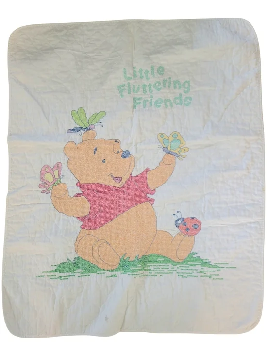 Disney Winnie the Pooh Little Fluttering Friends Quilted Cross Stiched Blanket