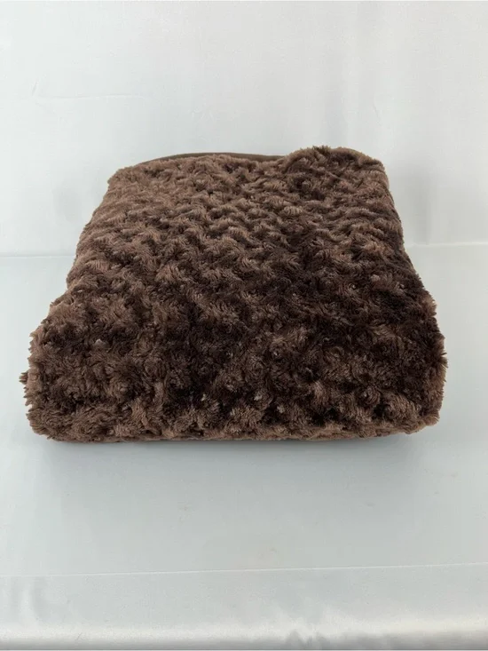 Pier 1 Imports Faux Fur Reversible Throw Blanket Mink Dark Brown 48” x 60”