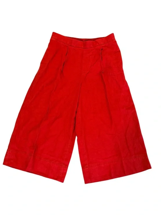 Wide Leg Crop Linen Blend Pants - Red