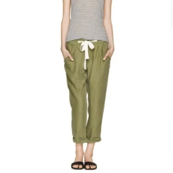 Wilfred Size 4 Olive Green Linen Blend Allant Cropped‎ Trouser Pants A15