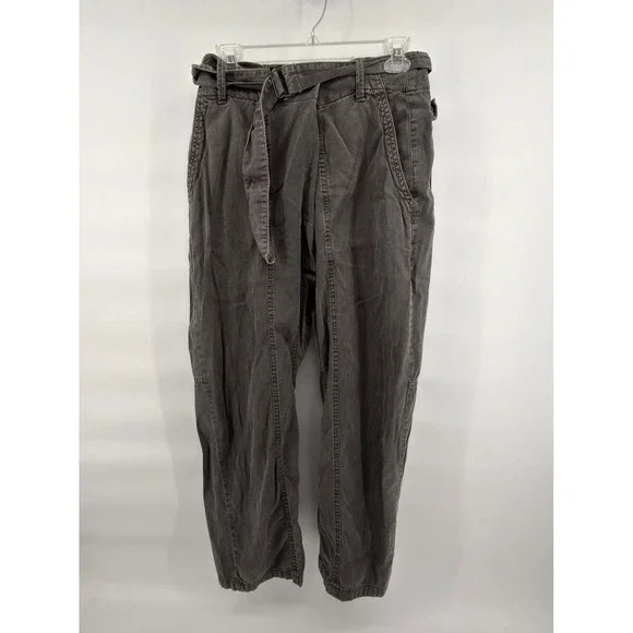 Zara Belted Utility Trousers‎ S Gray Lyocell Linen Blend Cargo Paperbag Pants