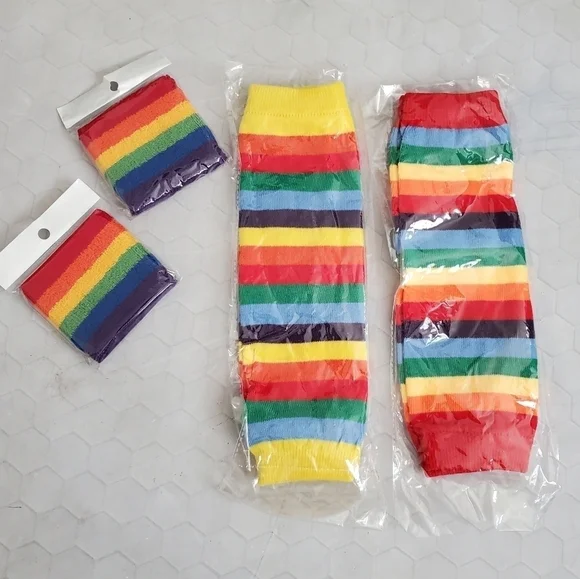 Toddler Girls‎ Rainbow Sweatband Leg Warmers Dance Skate Bundle Set