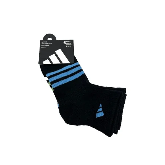 Adidas Girls Superlite‎ 6 Pack Girl's Quarter Athletic Socks Size M 2Y-5Y IR0947