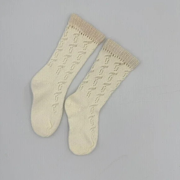 VTG 50/60s‎ Kids Cream Cable Knit Socks Orlon Acrylic Nylon Blend Size 4-5.5 USA