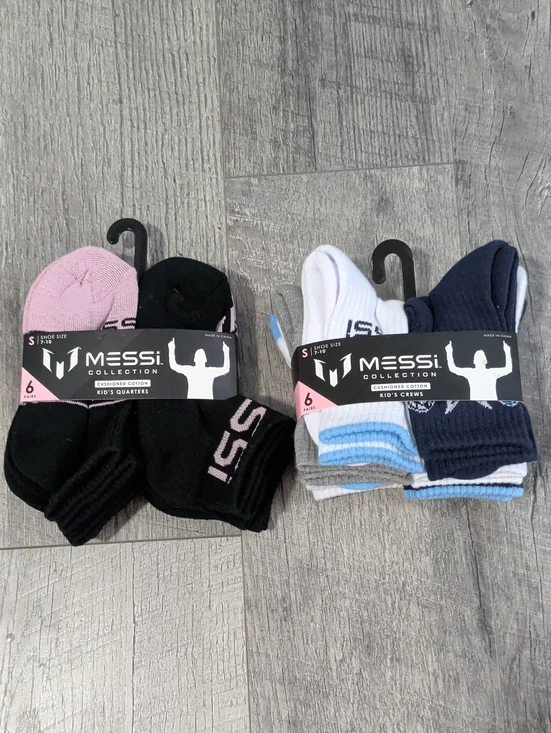 MESSI Collection Kids Socks - Set Of Crew And Ankle 6packs. Kids Shoe Size 7-10.
