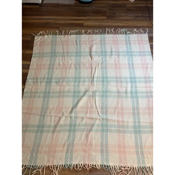 Plaid Blanket‎ 100% Acrylic Fringe Edge 54x56 Baby NEW NOS
