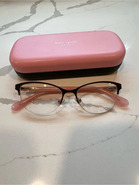 Kate Spade Adelina Black/Pink/Rose Gold Semi-Rim Cat-Eye Glasses w/ case