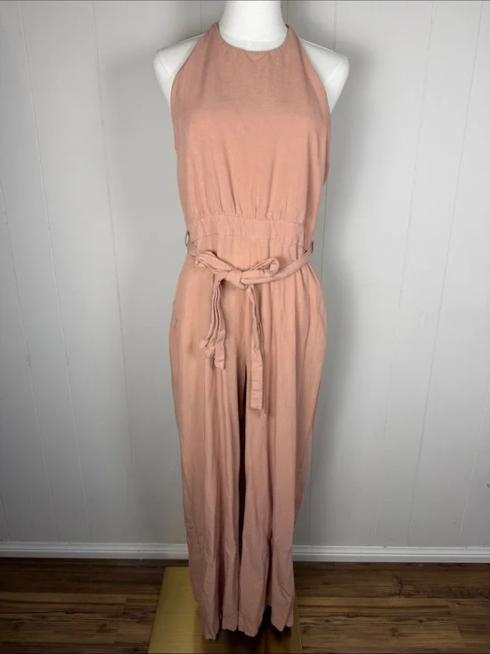 Zara Linen Blend Rustic Jumpsuit Long Size Large Boho Earthy Indie Resort