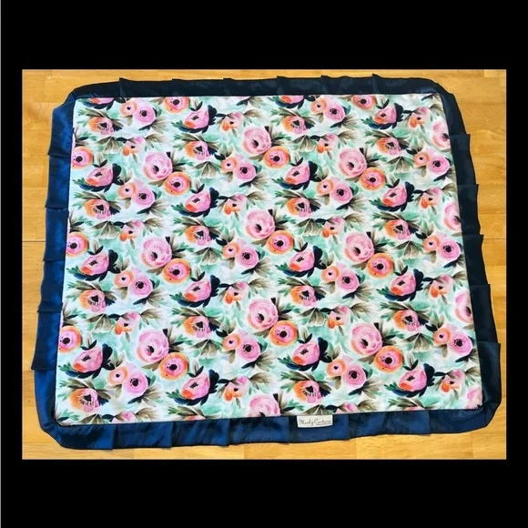 Minky Couture Infant Blanket Floral Girls Pink and Blue Flowers 36x 32