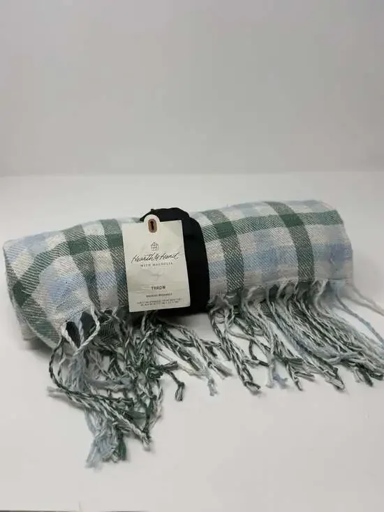 Hearth & Hand with Magnolia Plaid Fringe Throw Blanket 50x60