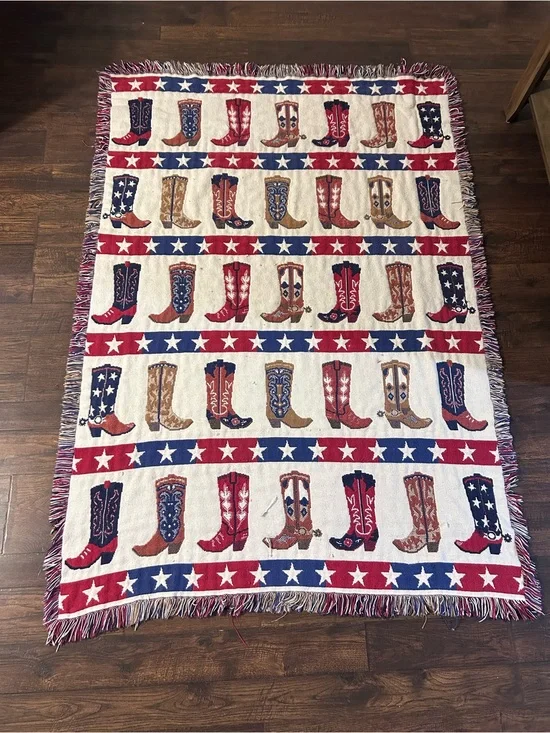 Patriotic Western Cowgirl Boot Woven Throw Blanket 46” x 67.5”