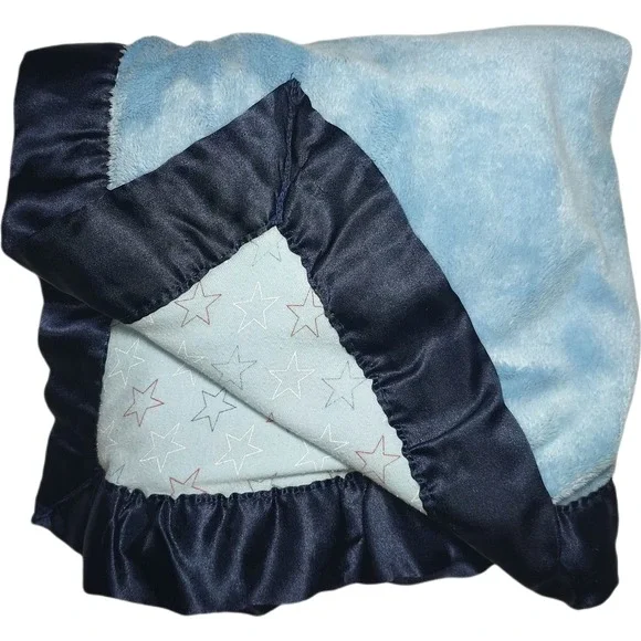 US Polo Assn Blue Baby Blanket Satin Trim Stars Red White‎ Lovey Boy