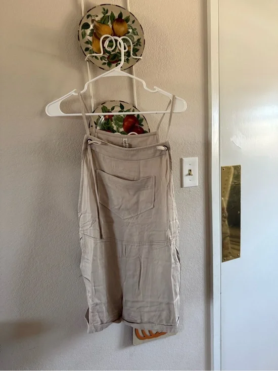 Zenana Beige Linen-Blend Utility Jumpsuit
