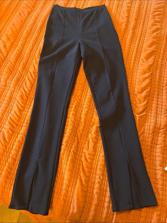 Reformation navy blue split hem stretch modal Fletcher ponte pant, size small